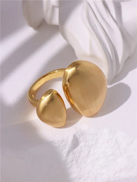 Lianfudai  NEW Exaggeration Punk Water Droplets Distortion Irregular Wide Version Gold Color Ring For Women Party Jewelry