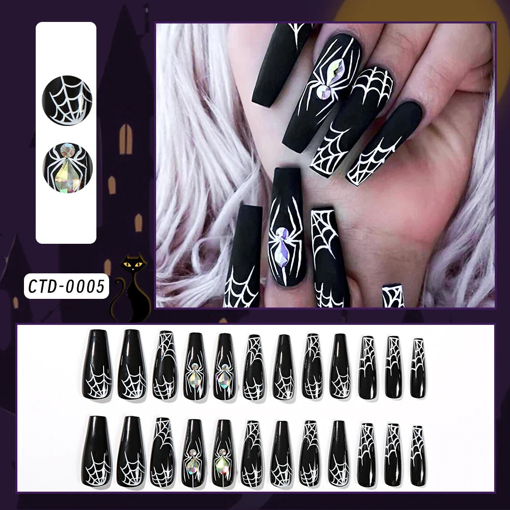 sengpan 24Pcs Halloween Little Ghost Press on Fake Nails Creative French Design Short Square False Nails Acrylic Nails Halloween Decorat