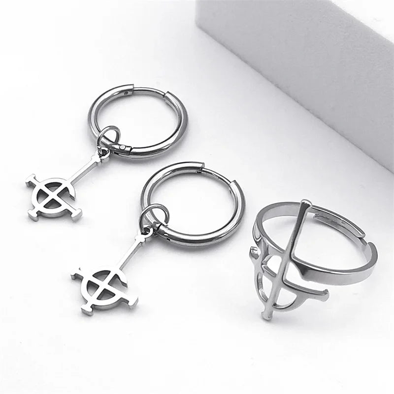 sengpan Stainless Steel Jewelry Set Ghost BC Rock Band Pendant Necklace The band Ghost Ghoul Chain Necklaces Fashion Earring Ring collar