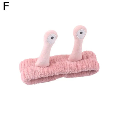 sengpan Cartoon Big Eye Snail Headband For Washing Face Cute Elastic Snail Makeup Hair Band Soft Coral Fleece Hairbands For Women Girls