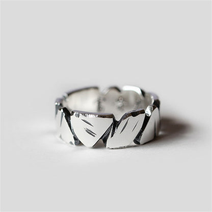 sengpan INS Minimalist Silver Color Irregular Wrinkled Surface Finger Rings Creative Geometric Punk Opening Ring for Women Girls Jewelry