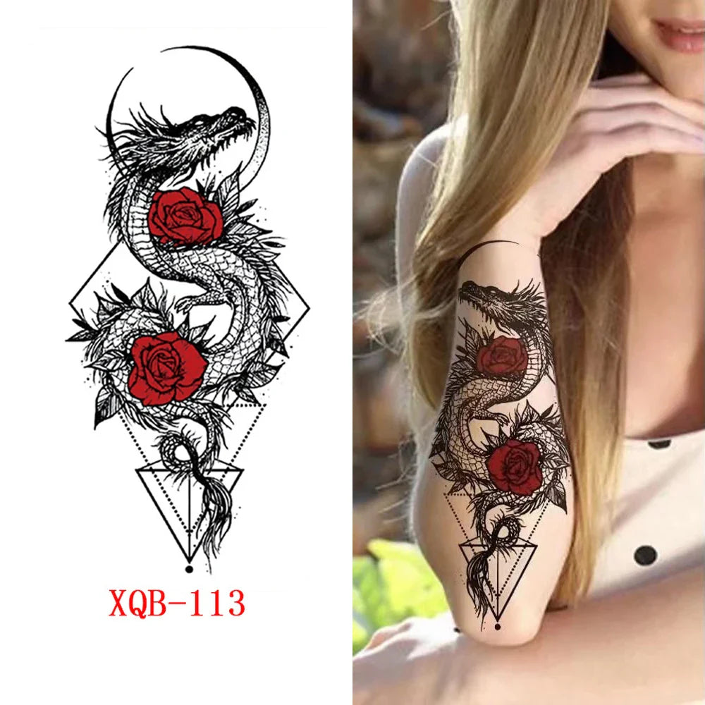 sengpan Black Forest Tattoo Sticker for Men Women Tiger Wolf Death Skull Temporary Tattoo Fake Henna Skeleton King Animal Tatoo Pattern