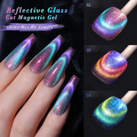 sengpan 10ml Double Light Reflective Glass Cat Magnetic Gel Sparkling Rainbow Color Gel Nail Polish Varnis Semi Permanent