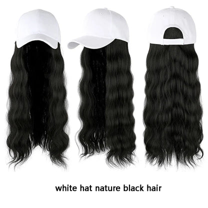 sengpan Y2K Wig Hats Women Fashion Long Wig Caps Casual Solid Color Cap with Wig 55cm Long Curly Hair Hat 40cm Straight Hair Visors