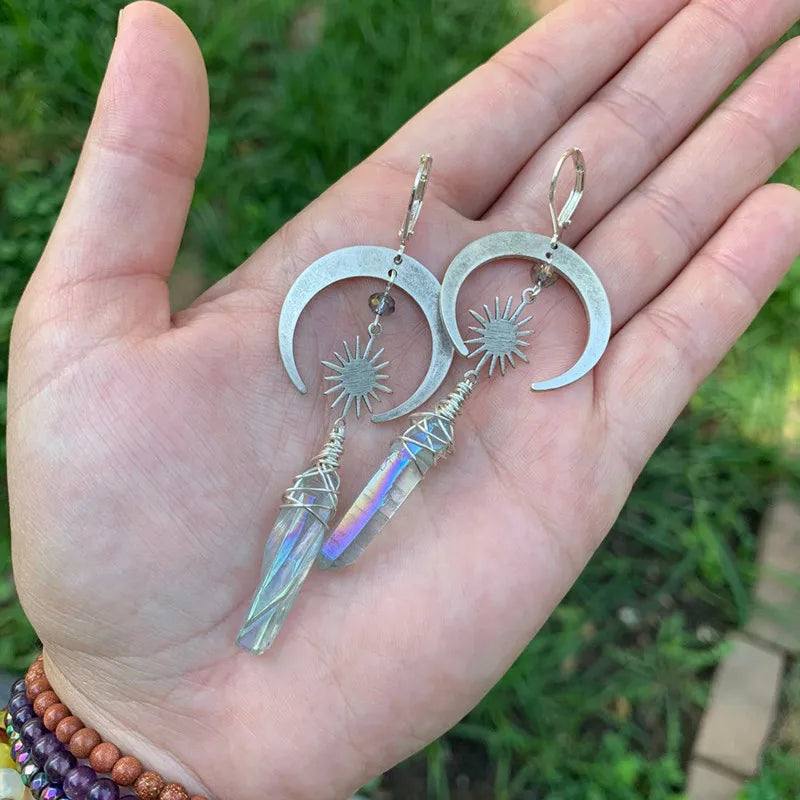 sengpan Celestial Aura Quartz Earrings Women Moon and Star Fashion Witch Jewelry Bohemian Earring Goddess Novelty Hippie Jewelry Gifts