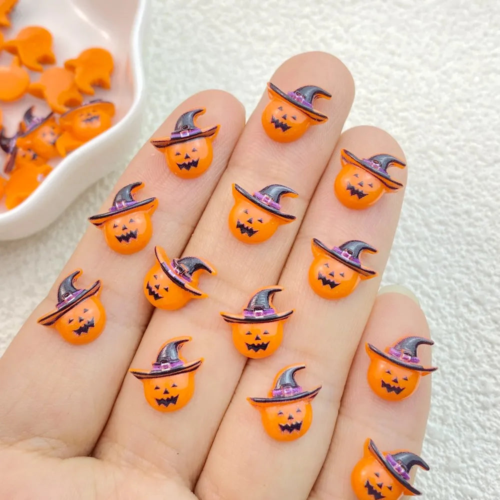 sengpan 50Pcs Cute Resin Mini Cartoon holy halloween cat, ghost series Flat Back Manicure Parts Embellishments For Hair Bows Accessories