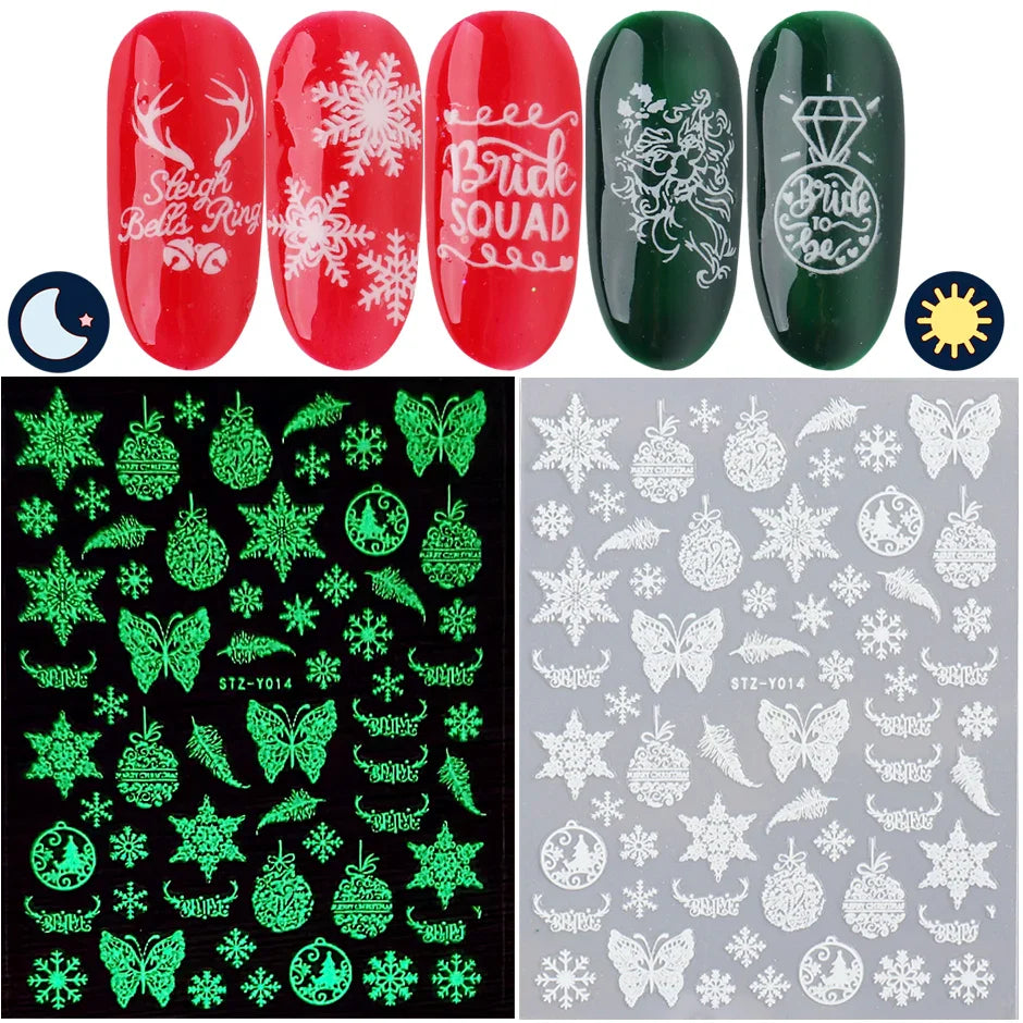 sengpan Luminous Nail Stickers Glow In Dark Halloween Nail Art Decoration Cartoon Skull Ghost Sliders Bones Spider Decal Tattoo GLYB-018