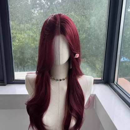 sengpan Red Wig Long Straight Lace Front Wig for Woman Nature Synthetic Lace Wigs for Cosplay Daily Use Heat Resistant headband wigs