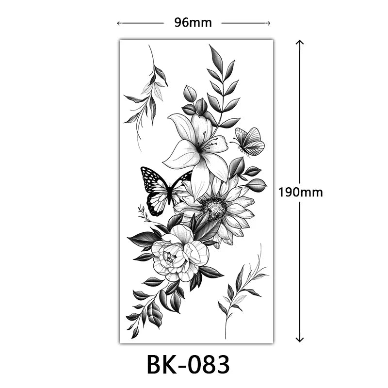 sengpan Black Flower Tattoo Stickers for Hand Arm Waterproof Temporary Tattoos for Women Butterfly Fake Tattoo Sleeve Tatoos Girls