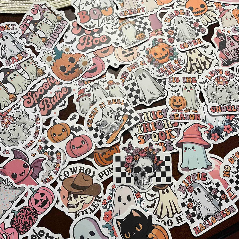 sengpan 50pcs Western Halloween Sticker Pumpkin Ghost Stickers Waterproof Water Bottle Stickers Scrapbooking Skateboard Luggage Stickers