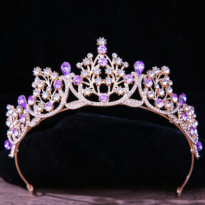 sengpan Baroque Princess Queen Bridal Crown Purple Crystal Tiara For Women Wedding Vintage Crown Hair Dress Accessories Jewelry