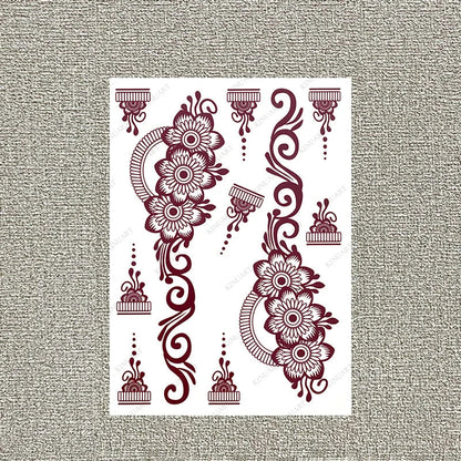 sengpan Maroon Henna Tattoo Stickers for Women Waterproof Temporary Tattoos  for Hand Flower Fake Tattoo for Wedding Festival Body Art