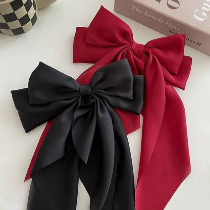 sengpan Chiffon Bow Hair Clip Women Large Bowknot Stain Hairpin Barrettes Girls Solid Color Ponytail Clip Hair Accessories Headwear Gift