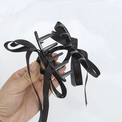 sengpan Black Bowknot Hair Claw Sweet Silk Ribbon Bow Hairpin Bang Clip Korean Girls Fashion Grab Clips Female Headwear Hair Accessories