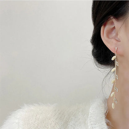 sengpan Long Tassel Wicker Asymmetric Zircon Cat's Eye Eardrop Fashion Temperament Personality Earrings For Women Jewelry Gift