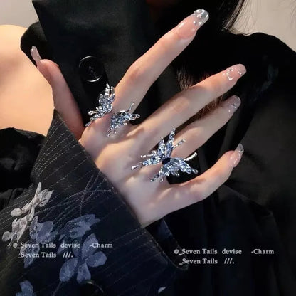 sengpan Vintage Silver Plated Cross Ring set for Women Gothic Punk Steampunk Butterfly Ring Sets Party Fashion Jewelr