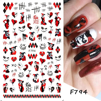 sengpan 3D Halloween Nail Art Stickers Horror Ghost Skull Evil Eye Anime Decals Bloody Rose Sticker for Nail Manicure Decoration LEBF956