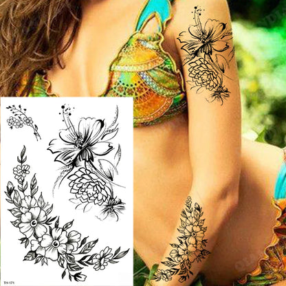 sengpan Black Flower Rose Waterproof Temporary Bird Snake Sexy Body Arm Leg Gem Henna Tattoo Fashion Big Fake Sleeve Sticker