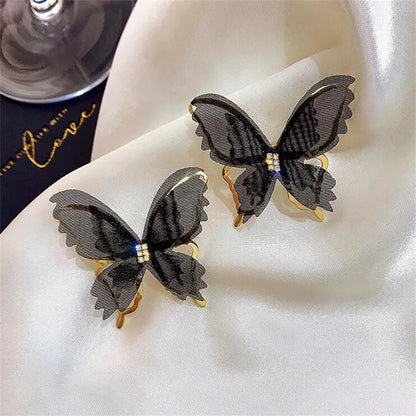 sengpan Y2K Exaggerated Black White Hollow Mesh Butterfly Stud Earrings For Women Party Jewelry Gift