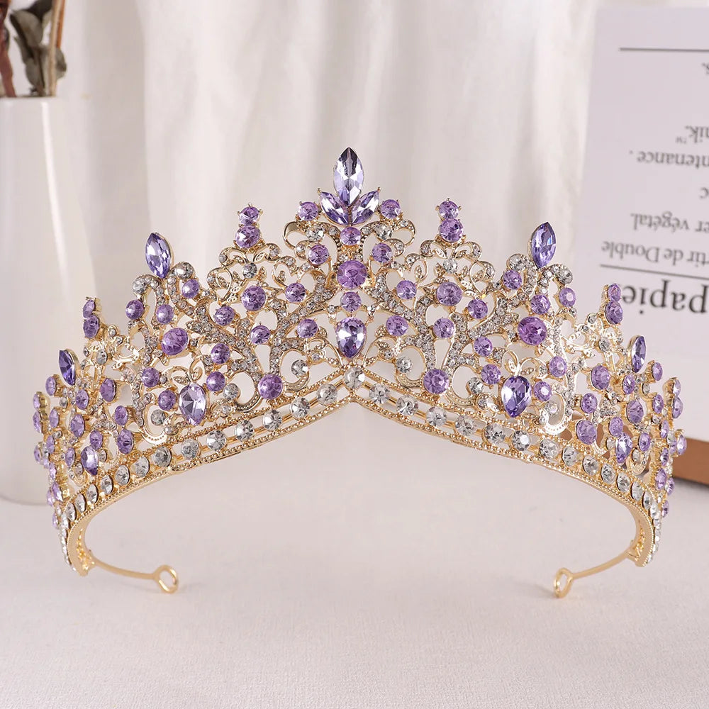 sengpan  Baroque Pink Crystal Beads Tiara Crown Headwear For Women Girls Wedding Party Princess Bridal Queen Hair Accessories