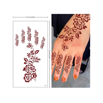 sengpan Red Lace Henna Tattoo Sexy Maroon Tattoo Stickers Waterproof India Mehndi Design Temporary Tattoos Finger Hand Tattoo For Women