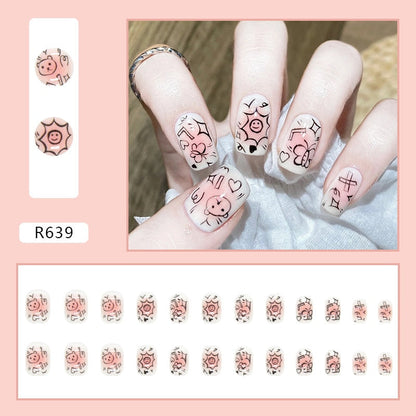 sengpan 24pcs Full Cover Wearable Press Fake Nails Art Free Gift Glue Sticker Tip Wearing Tools False Manicure Patch Paragraph