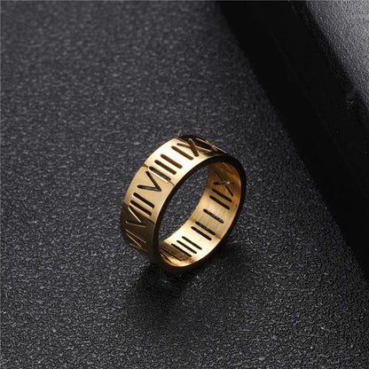 sengpan 8MM Stainless Steel Inoxidable Vintage Roman Numberss Cutting Letters Ring Temperament Couple Rings For Men Women Jewelry Gifts