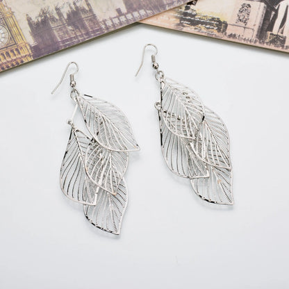 sengpan Dangle Earrings for Women Handmade Boho Super Lightweight Boho Hollow Filigree Long Leaf Earring Gold Silver Plated