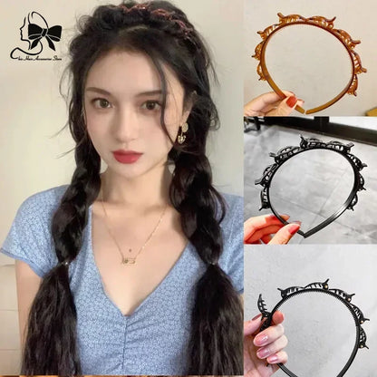 Lianfudai New Double Band Headbands for Women Hairstyle Fashion Non-Slip Hair Bands with Clips  Bezel Hair Hoop Hair Headwear