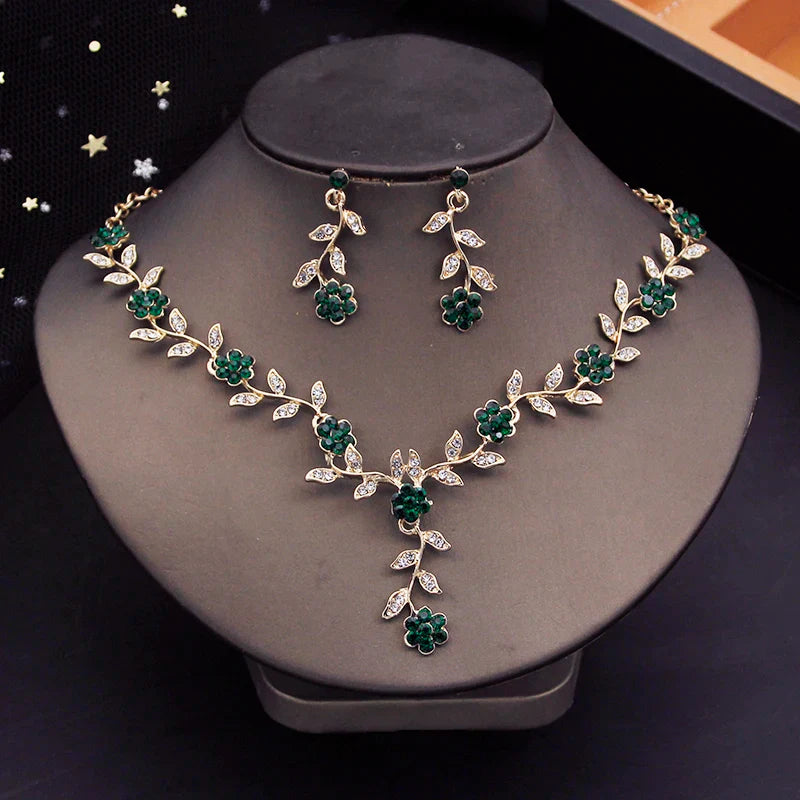 sengpan Rhinestone Bride Jewelry Sets for Women Luxury Flower Choker Necklace Earrings Wedding Dress Bridal Necklace Sets Fashion