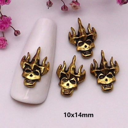 sengpan 10pcs/Pack Metal Halloween Collection Nail Art Decorations Pumpkin Skeleton Spider Skull Shiny Rhinestone Charm Nail Accessories