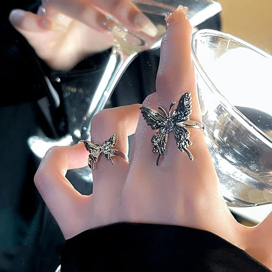 sengpan Punk Vintage Metal Butterfly Adjustable Women's Ring Fashion Exquisite Anime Gothic Insect Ring Gothic Jewelry