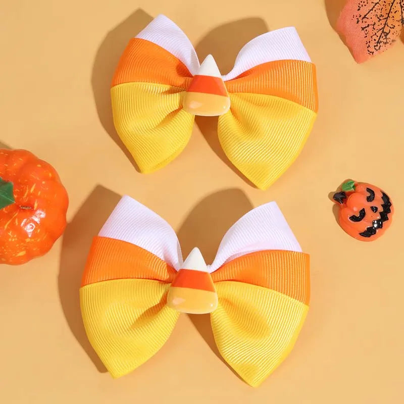 sengpan 2Pcs Corn Candy Hair Bow Clips Halloween Candy Hairpin for Kids Girls Cute Ribbon Bows Barrettes Fashion Hair Accessories