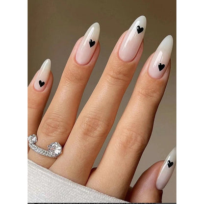 sengpan 24pcs French Point Diamond Fake Nails Wearing Artificial Square Head Press On Acrylic Nail Art Pearl Patch Almond False Nails