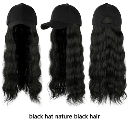 sengpan Y2K Wig Hats Women Fashion Long Wig Caps Casual Solid Color Cap with Wig 55cm Long Curly Hair Hat 40cm Straight Hair Visors