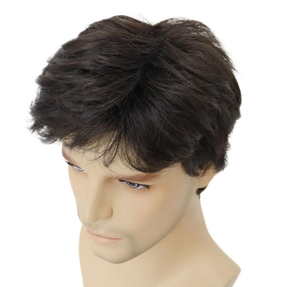 sengpan Men Wigs Short Hair Synthetic Dark Brown Color Natural Wigs with Bangs Fashion Short Haircuts Male Wig Cosplay Daily