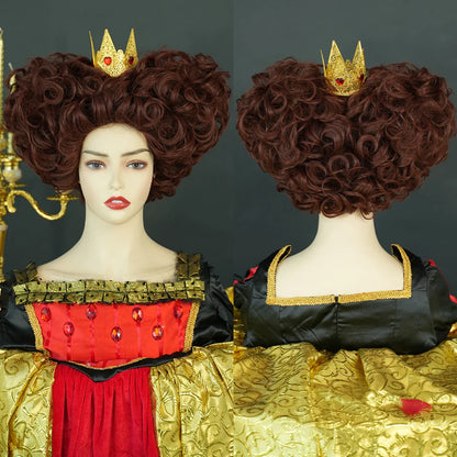 Lianfudai  WIGS New Royal Red Queen Wig Light Red Short Curly Hair Synthetic Heart Cosplay Wigs Halloween Costume Party Wig