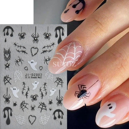 sengpan Spider Nail Art Stickers Halloween Design Ghost Skull Spider Webs Pumpkin Nail Decors Y2K Diamond Charms Manicure Decals GLJI-DZ