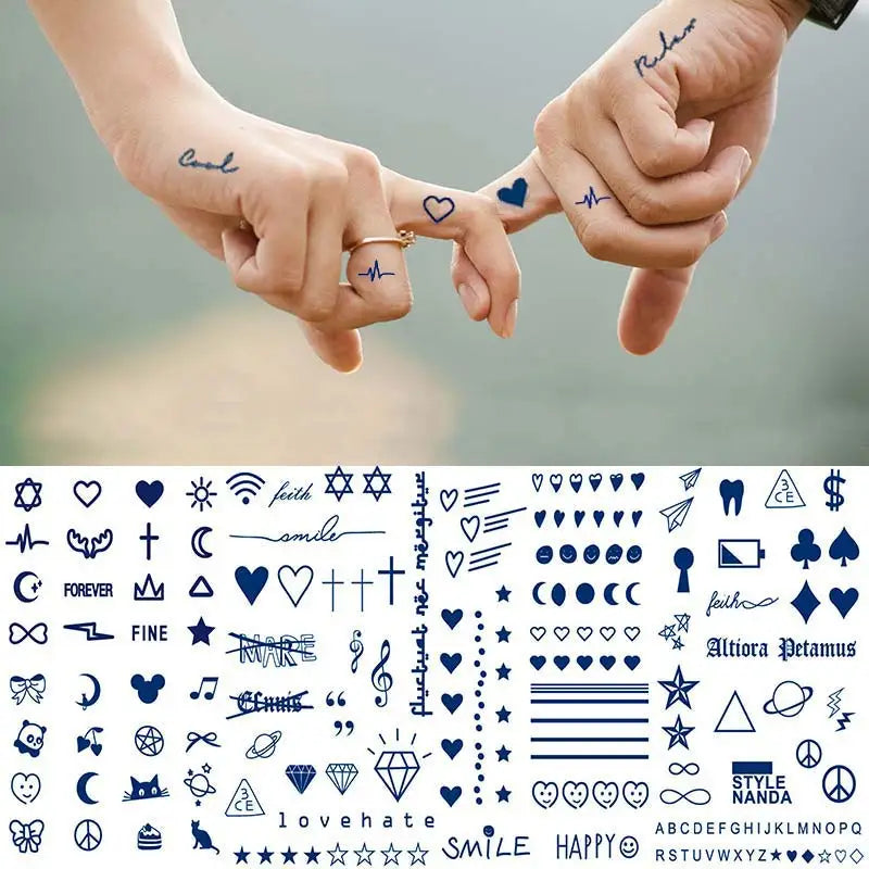 sengpan Blue Herbal Juice Ink Temporary Tattoo Stickers Long Lasting Fake Tattoos Small Hand Cute Star Sun Moon Finger Tattoo Lettering