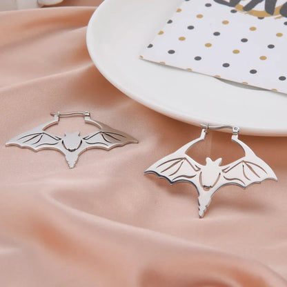 sengpan Stainless Steel Punk Grunge Bat Earrings Cool Halloween Wing Bats Stud Earrings For Women Girls Jewelry Accessories