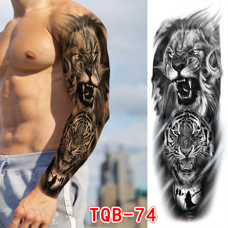 sengpan Large Arm Tattoo Sticker Full Sleeve Temporary Tattoos for Men Fish Wolf Tiger Tattoo Fake Tatoo for Women Waterproof Body Art