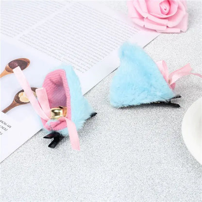 sengpan 2pcs Cat Ears With Bell Hair Clip Fox Long Fur Hairpins Headwear Cosplay Anime Costume Halloween Party Gifts Hair Accessories