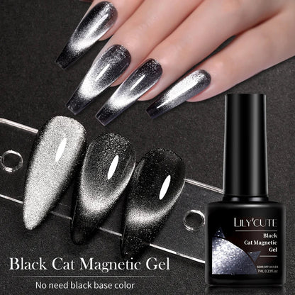 sengpan 7ML Black Crystal Cat Magnetic Gel Sparkling Glitter Gel Nail Polish Semi Permanent UV Gel Nail Art No Need Base Color