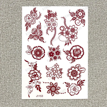 sengpan Brown Henna Tattoo Body Stickers for Women Henna Temporary Tattoos Lace Floral Mehndi Tattoo Waterproof Fake Tatoo Festival