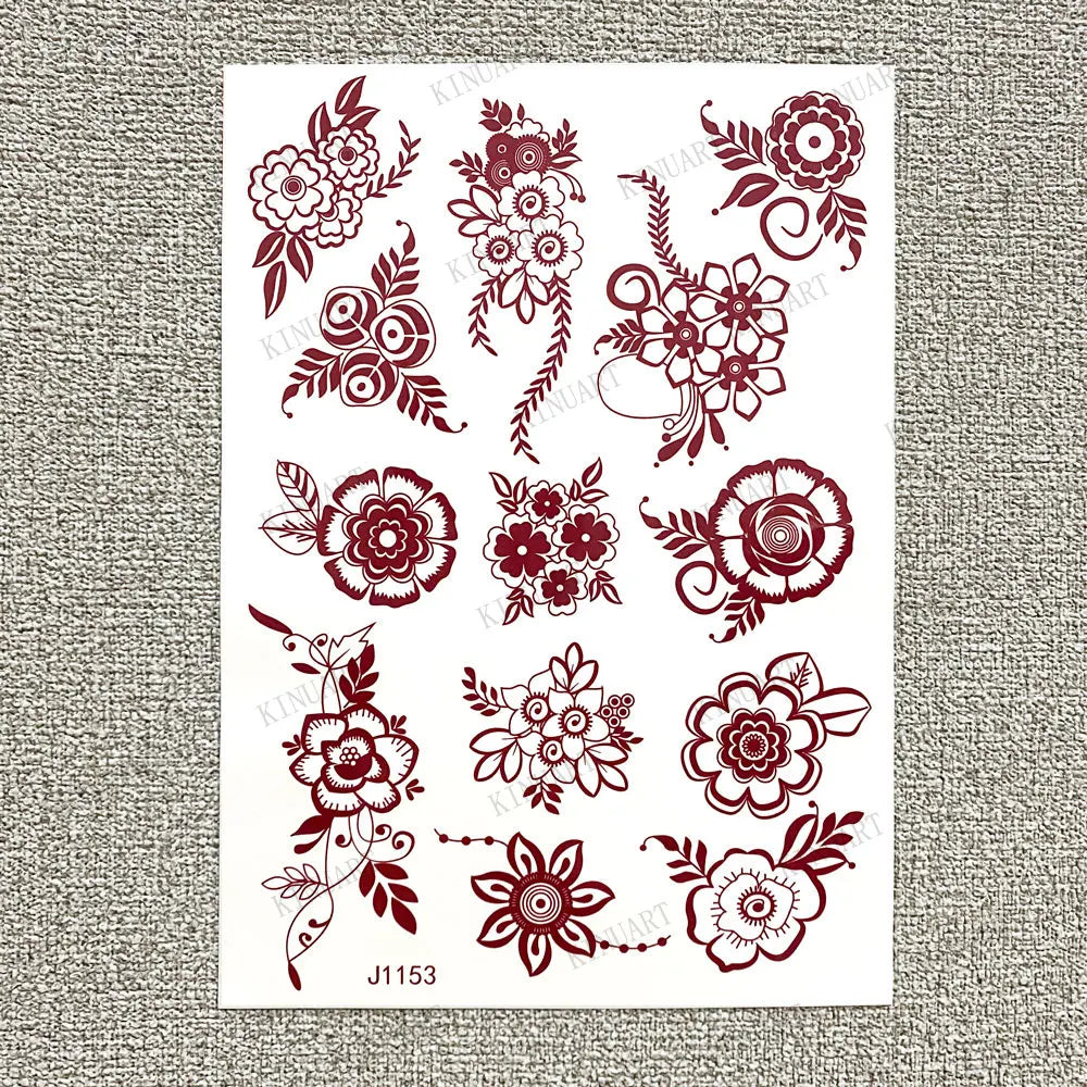 sengpan Brown Henna Tattoo Body Stickers for Women Henna Temporary Tattoos Lace Floral Mehndi Tattoo Waterproof Fake Tatoo Festival