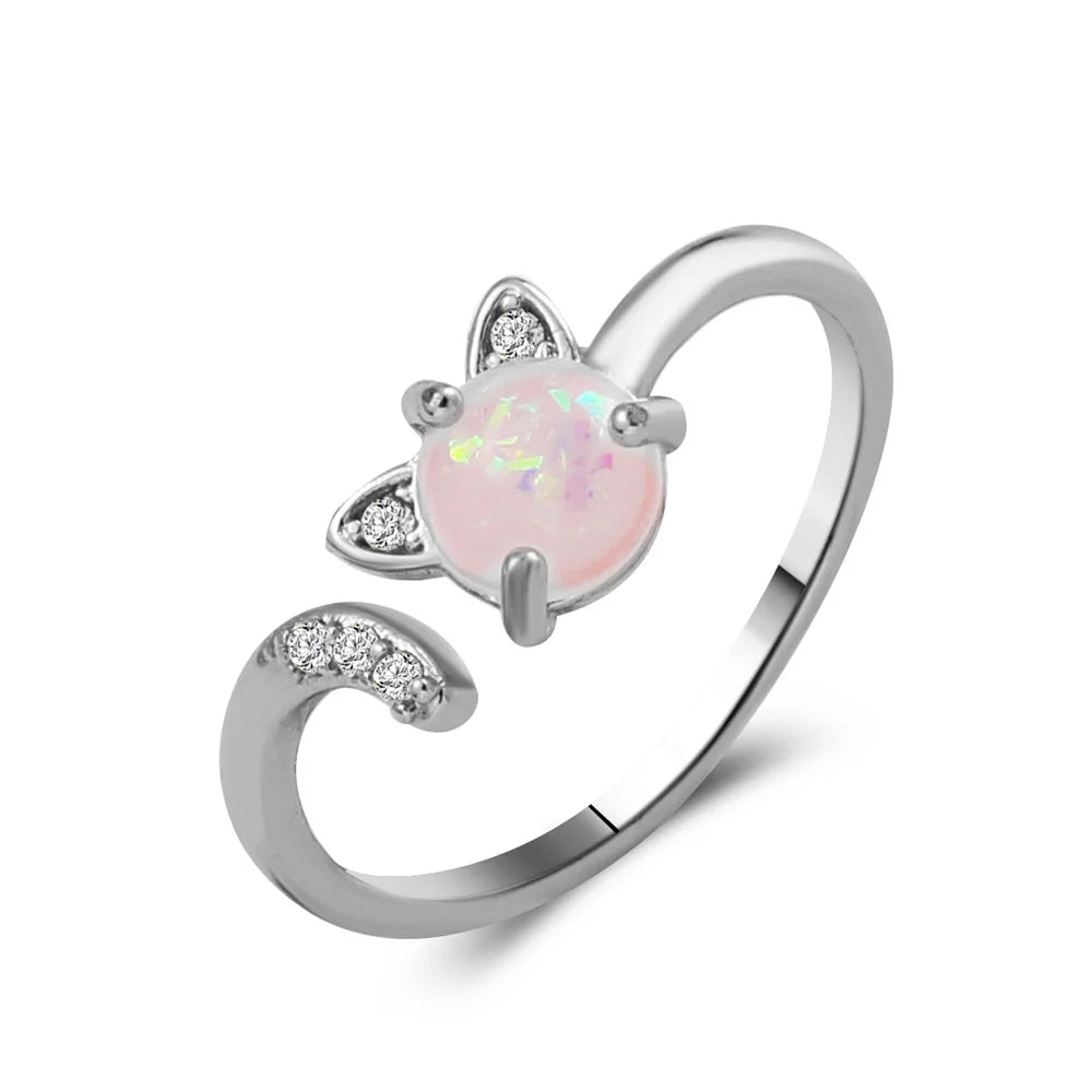 sengpan Cat Ear Finger Rings Open Cute Footprints Ring For Women Girl Pearl Hollow Geometric Gift Adjustable Fine Jewelry Accessories