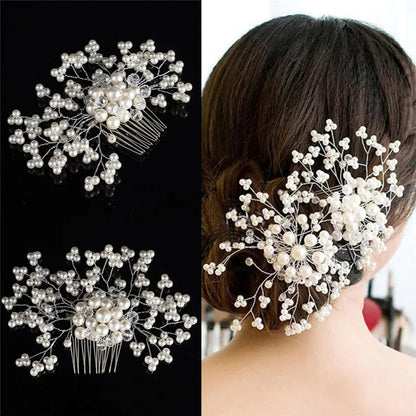 sengpan Women Elegant Hair Comb Clip Beautiful Floral Wedding Pearl Crystal Bridesmaid Bridal Hair Comb Hairpin Jewelry Hair Accessories