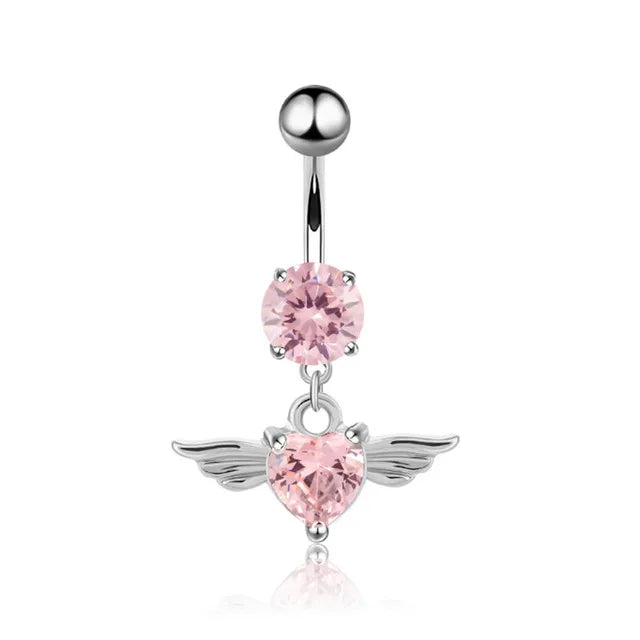 sengpan Romantic Pink Belly Piercing Buckle Umbilical Nail Cat Head Dragonfly Pistol Butterfly Belly Button Rings Piercing Jewelry