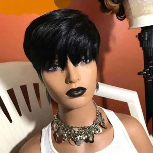 sengpan Short Bob Wig Human Hair Short Pixie Cut Wigs for Black Women Human Hair None Lace Front Wig with Bangs Layered Full Machine Mad