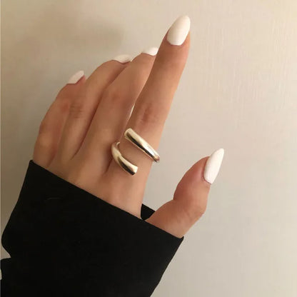 sengpan Minimalist Silver Color Rings for Women Fashion Creative Hollow Irregular Geometric Birthday Party Jewelry Gifts